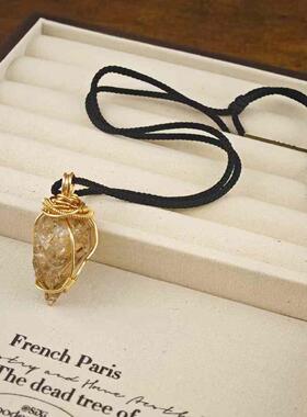 天然黑碧玺吊坠项链女款锁骨链