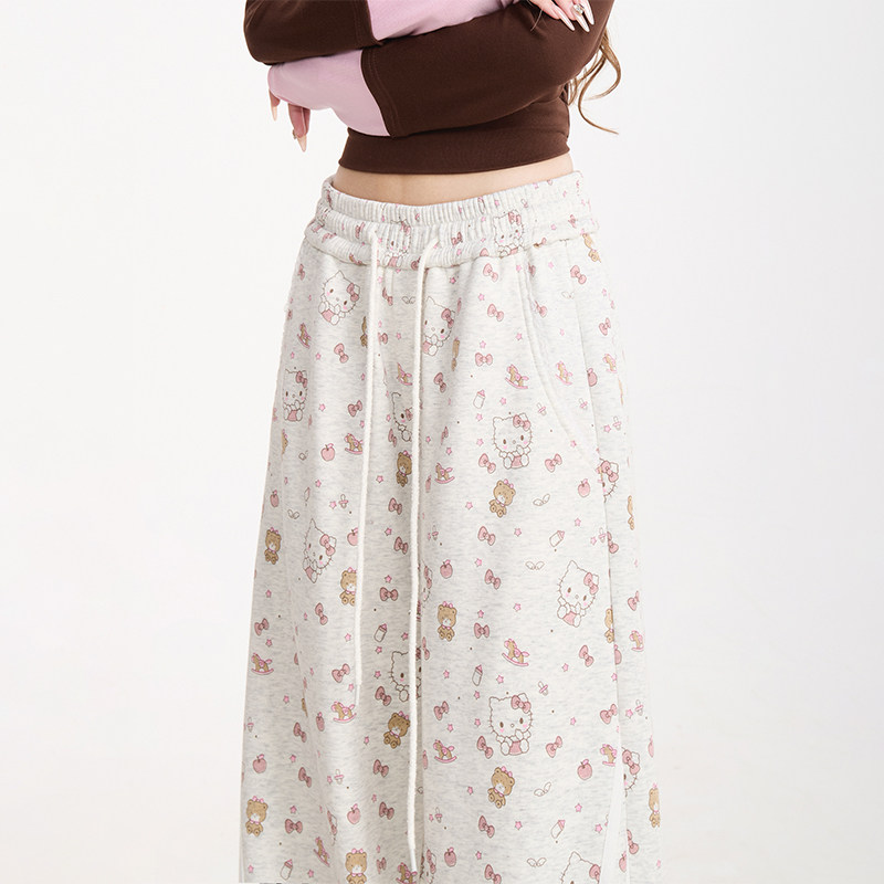 NERESUM裤子女满印Kitty猫条纹卫裤潮牌慵懒宽松运动裤秋季阔腿裤,淘宝优惠券,粉丝福利购,淘宝优惠卷