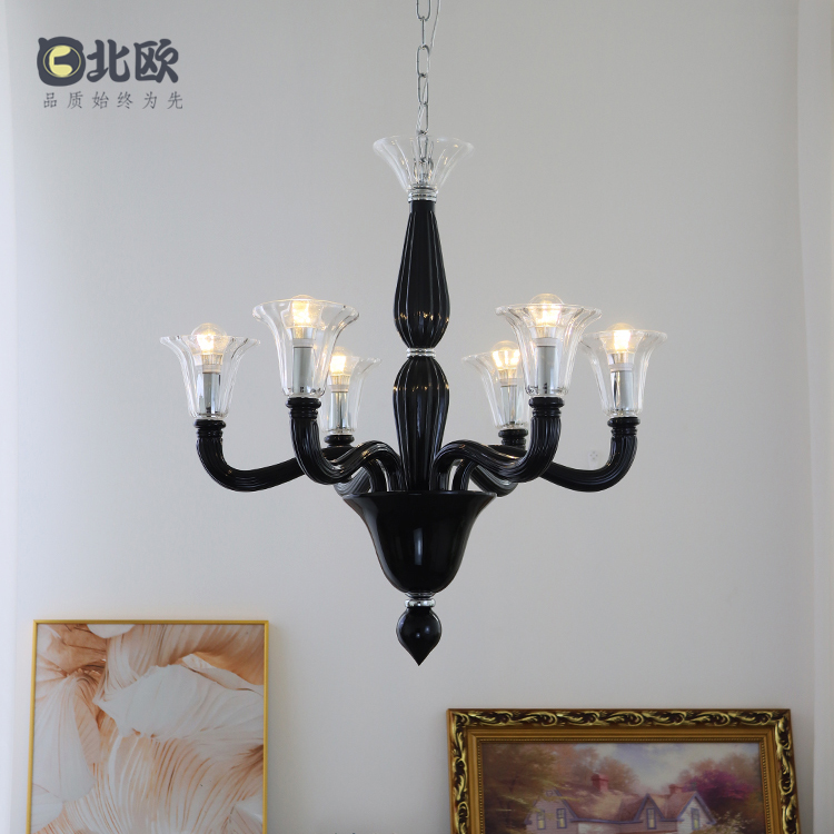 法式轻奢黑色穆拉诺玻璃吊灯设计师创意美式复古客厅卧室餐厅灯具 - 图2