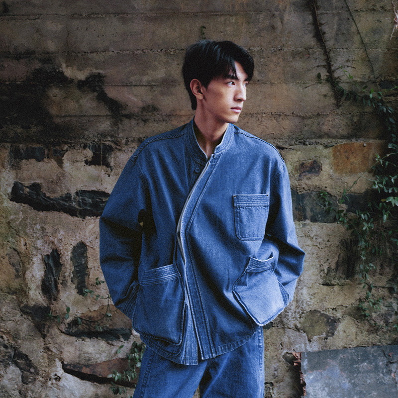 速写男装早春新款男士外套交领牛仔夹克新中式复古工装感棉质外套,淘宝优惠券,粉丝福利购,淘宝优惠卷