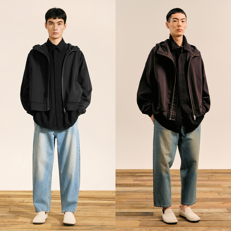 速写男装秋冬新款休闲宽松开衫卫衣连帽外套