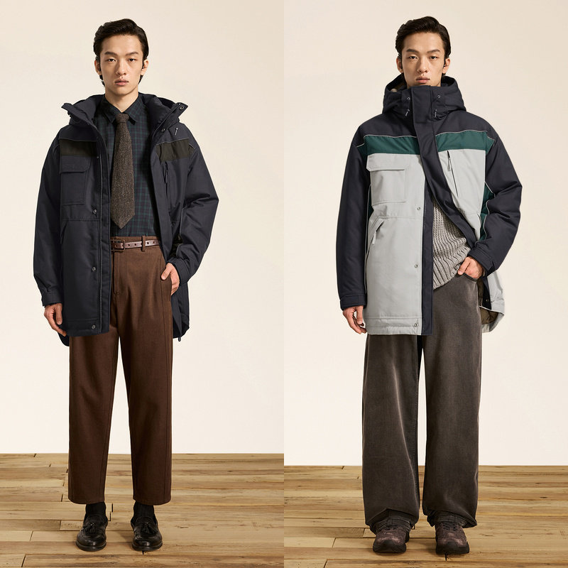 速写男装秋冬新款撞色长款工装风连帽羽绒服宽松运动设计感外套,淘宝优惠券,粉丝福利购,淘宝优惠卷