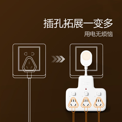 公牛拓展插座扩展多功能插排插板插线板床头排插家用夜间转换带灯 - 图2