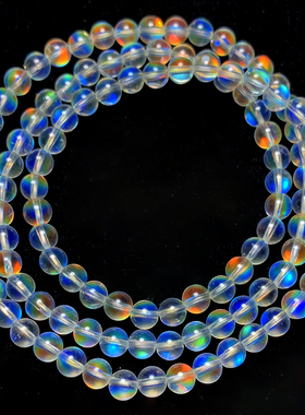 马岛料幻彩月光石玻璃体手链收藏级冰种月亮石彩虹光多圈三圈手串