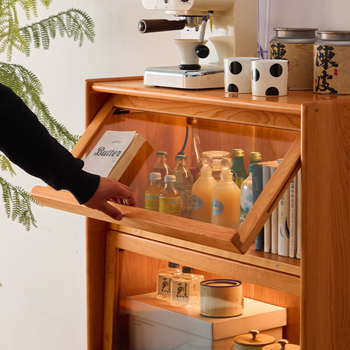 樱桃木书柜边柜餐边柜客厅展示柜沙发边柜实木边柜储物柜实木书架 - 图1