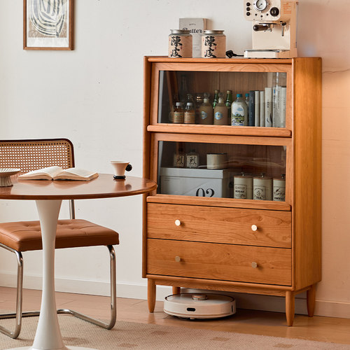 樱桃木书柜边柜餐边柜客厅展示柜沙发边柜实木边柜储物柜实木书架 - 图2