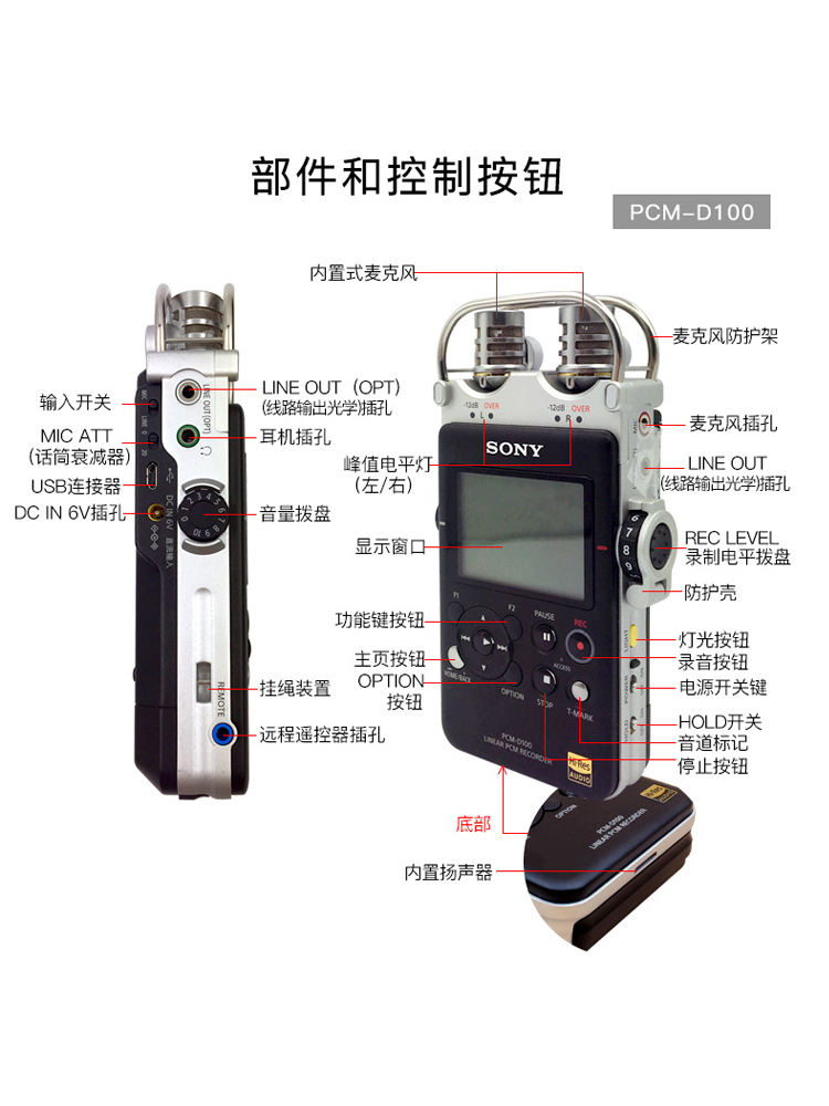 Sony索尼PCM-D100 数码录音棒 DSD录音格式/大直径定向麦克风32G - 图0