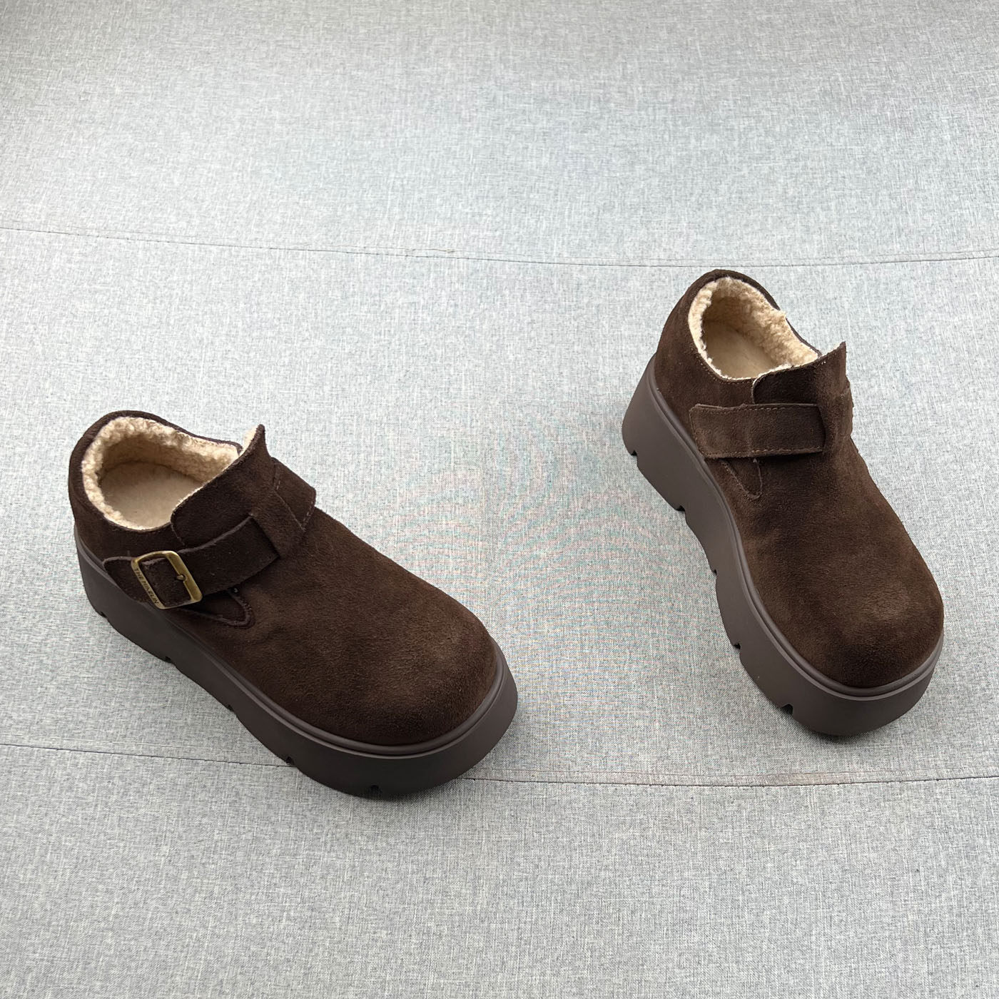 真皮羊毛绒保暧厚底增高勃肯鞋女2025年冬款魔术贴松糕鞋加绒单鞋,淘宝优惠券,粉丝福利购,淘宝优惠卷