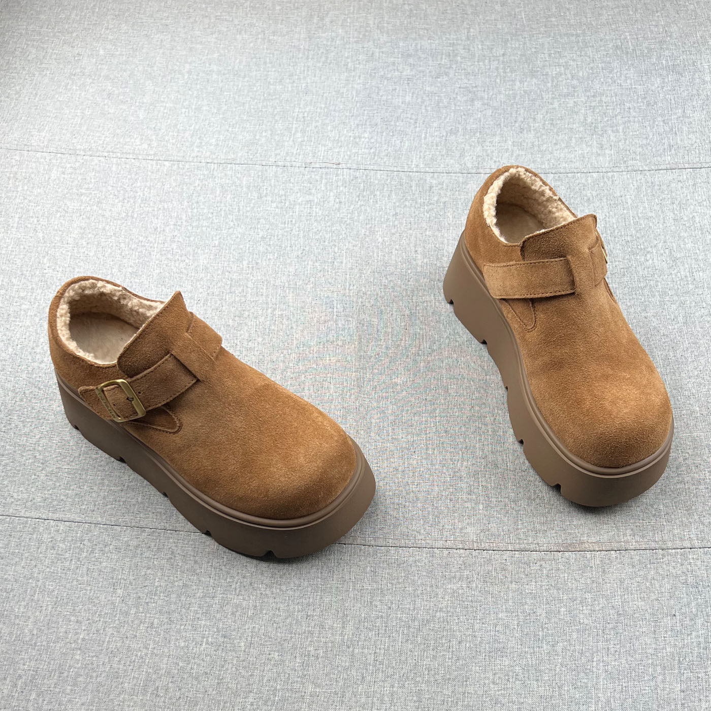 真皮羊毛绒保暧厚底增高勃肯鞋女2025年冬款魔术贴松糕鞋加绒单鞋,淘宝优惠券,粉丝福利购,淘宝优惠卷