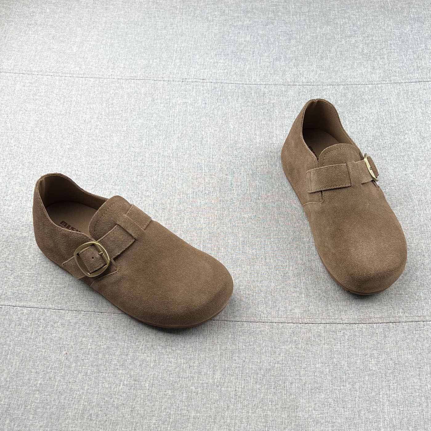 米新款~真皮搭扣一脚蹬内增高勃肯鞋豆豆鞋女2025年秋款防滑单鞋,淘宝优惠券,粉丝福利购,淘宝优惠卷