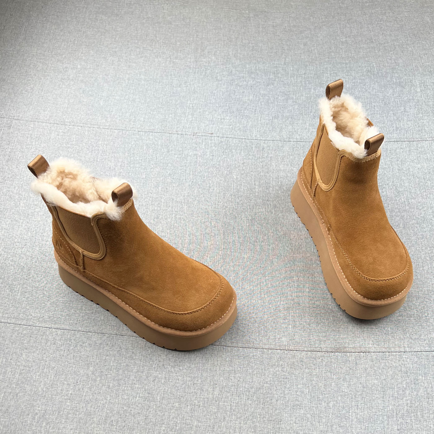 真皮羊毛绒保暧套筒松糕底雪地靴女2025年冬款牛皮厚底棉靴短靴 - 图0