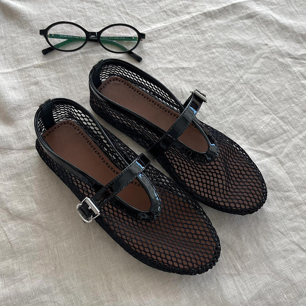 镂空渔网玛丽珍单鞋女2025时髦新款平底舒适透气网面芭蕾舞懒人鞋,淘宝优惠券,粉丝福利购,淘宝优惠卷