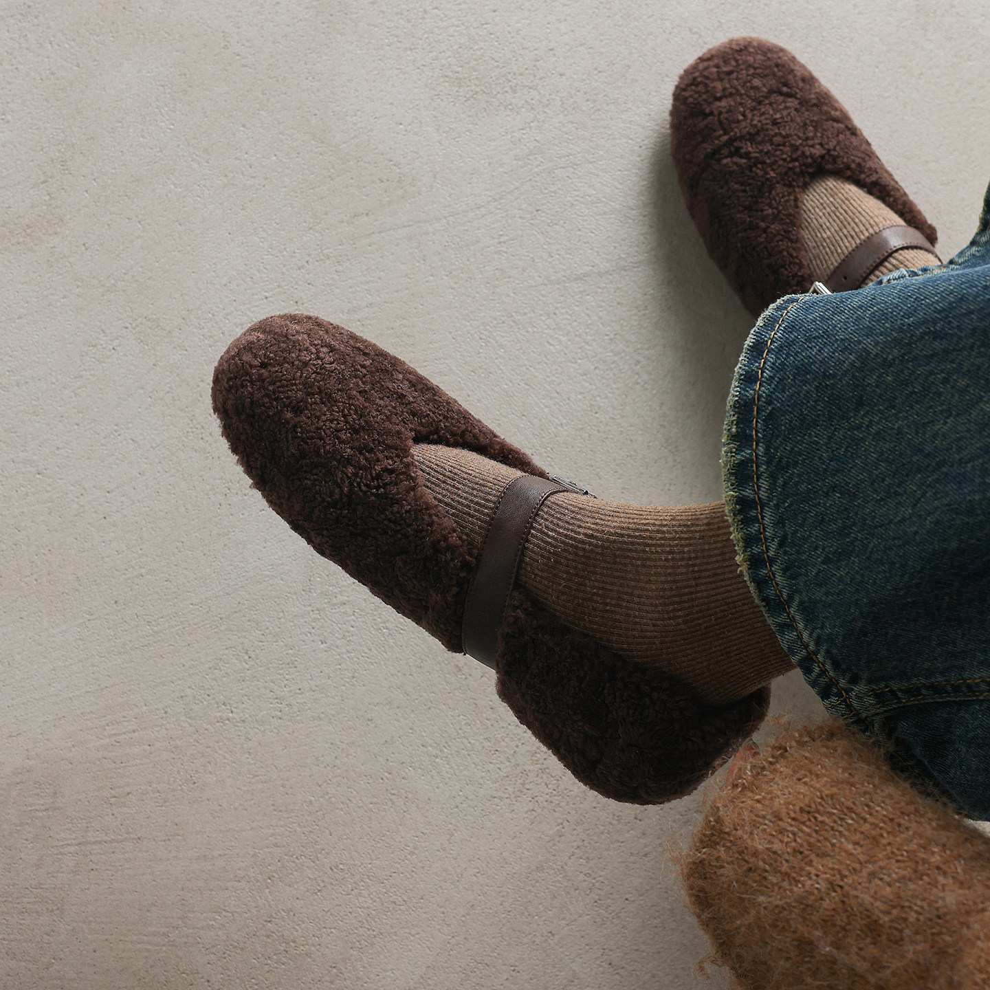 羊皮毛一体~2025超好看加绒保暖羊羔毛玛丽珍毛毛鞋女平底芭蕾鞋