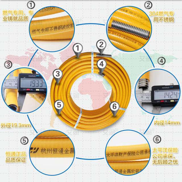 304 stainless steel corrugated gas pipe water heater for home use