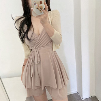 Stylish ແລະສະດວກສະບາຍໃຫມ່ເກົາຫຼີ Dongdaemun sexy ເຕົ້ານົມເປີດເຜີຍແລະ feminine waist-cinching A-line suspender dress se