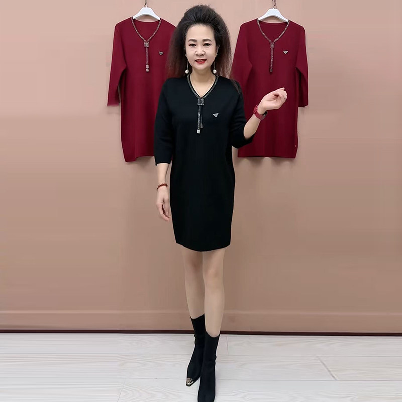 秋冬高端时尚洋气百搭焦麻针织大版衫宽松妈妈装弹力中长款毛衣裙,淘宝优惠券,粉丝福利购,淘宝优惠卷