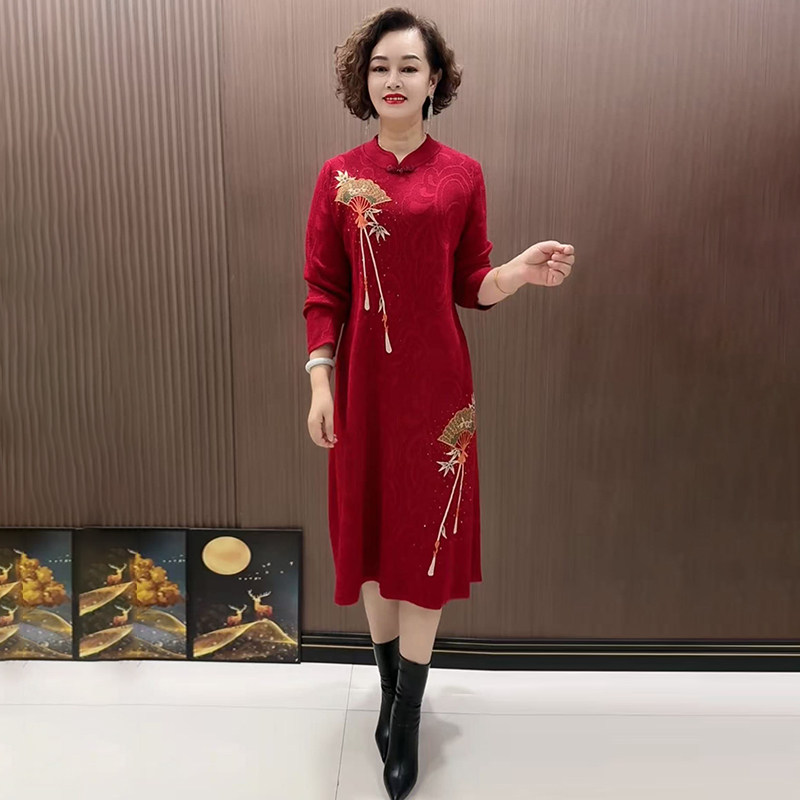 国风秋冬中老年妈妈装针织改良旗袍连衣裙气质减龄宽松遮肉毛衣裙,淘宝优惠券,粉丝福利购,淘宝优惠卷