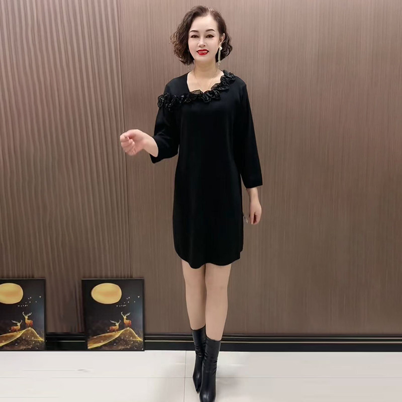 26早春新款时尚针织立体花大版衫宽松妈妈装弹力中长款打底毛衣裙,淘宝优惠券,粉丝福利购,淘宝优惠卷