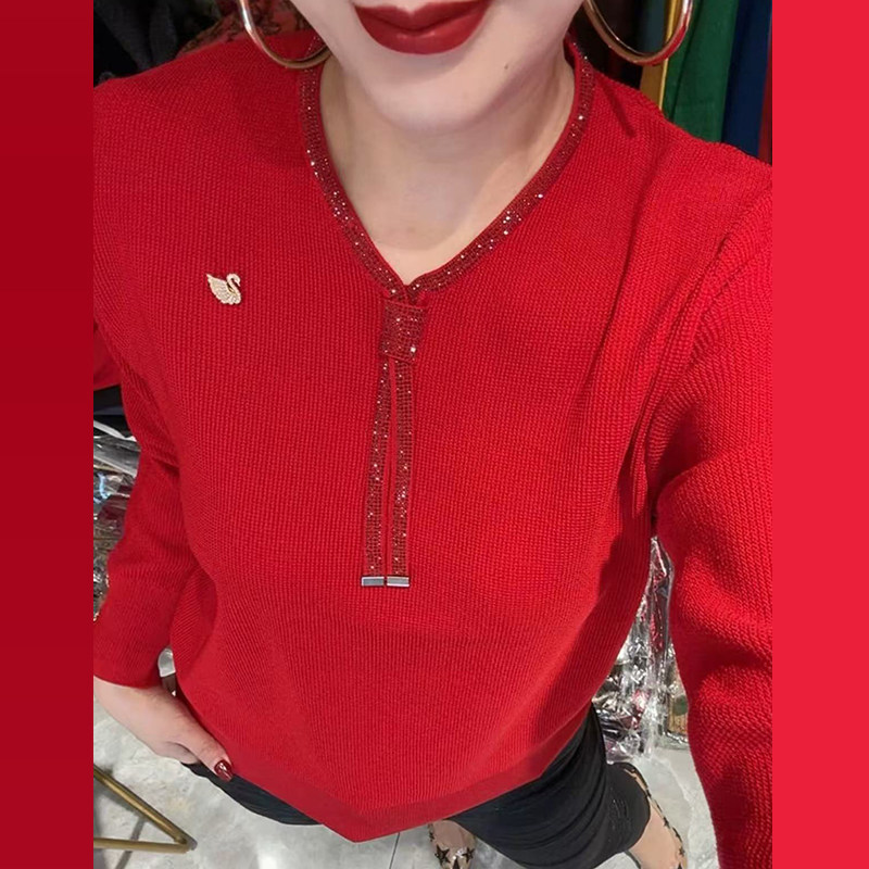 春季新款时尚气质中年妈妈装冰麻针织衫长袖时尚宽松遮肉V领毛衣,淘宝优惠券,粉丝福利购,淘宝优惠卷