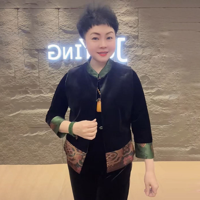 春装新款中年妈妈装国风洋气真丝绒马夹短款时尚宽松大码马甲外套,淘宝优惠券,粉丝福利购,淘宝优惠卷