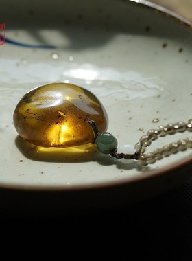 缅甸琥珀吊坠随形正品茶晶项链