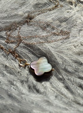 四叶草大溪地黑蝶贝吊坠14k项链