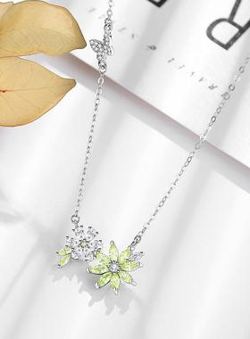 925纯银蝴蝶花朵吊坠女款项链