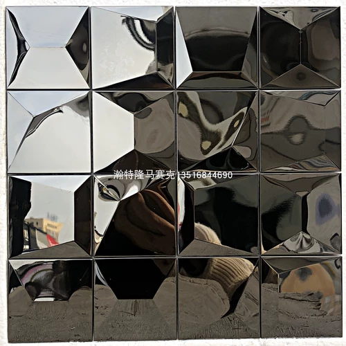 Трехмерная металлическая самоклеющаяся черная мозаика на стену из нержавеющей стали, в 3d формате, зеркальный эффект