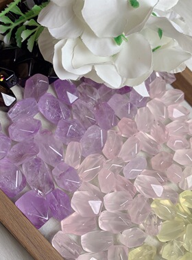 收集水晶小宝石 天然水晶紫粉晶茶水晶 切面闪烁石头吊坠