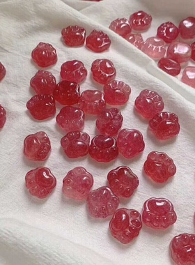 草莓晶爱心猫爪貔貅吊坠项链戒指