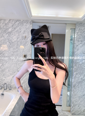 GingerMilk秋冬新 d制羊毛定型猫耳帽蝴蝶结淑女千金博主同款