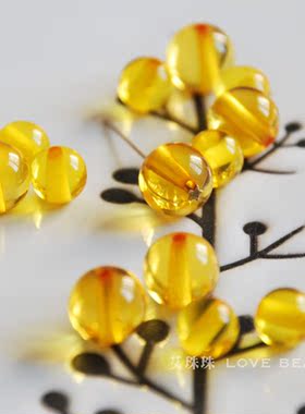 高仿金珀蜜蜡5-6mm圆珠散珠子 diy文玩佛珠手链项链手工串珠材料