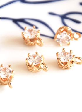 美国进口镀真金大颗钻皇冠小吊坠DIY手工串珠材料配件