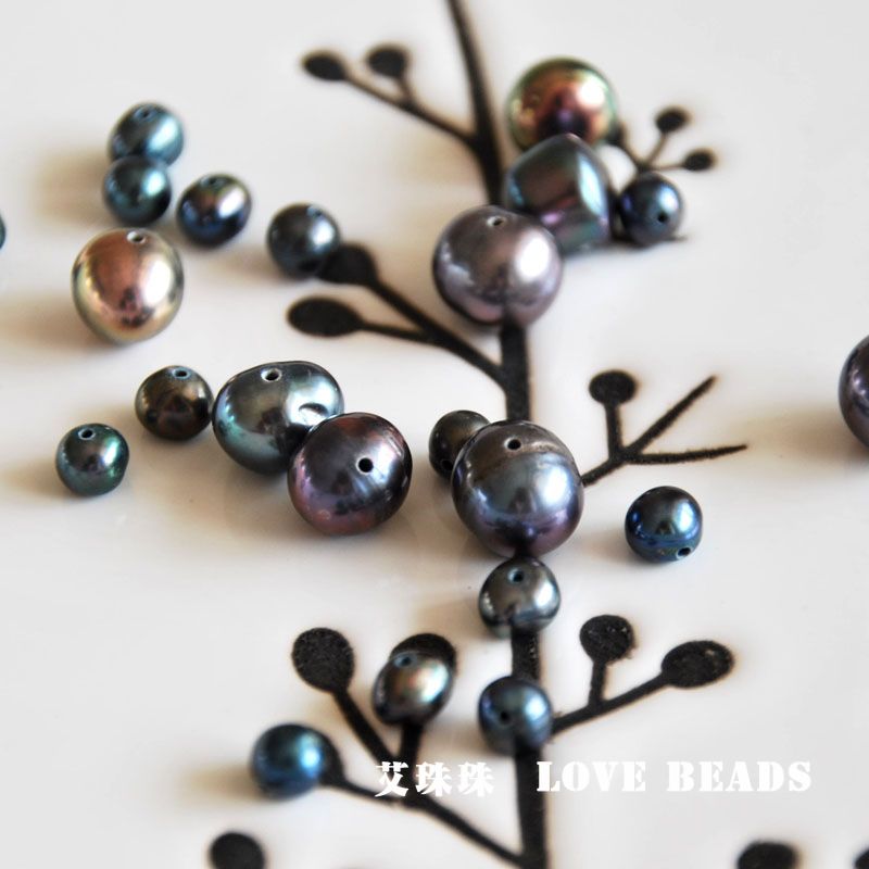 天然孔雀绿蓝黑珍珠淡水散珠子DIY手工串珠配珠手链项链土豆珠 - 图1