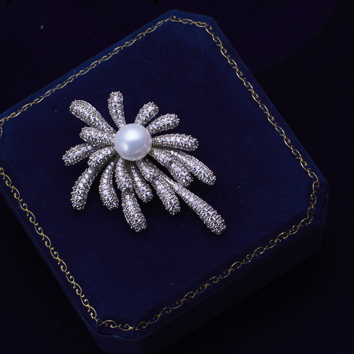 Hijewel烟花微镶锆石天然淡水珍珠胸针精致别针胸花 - 图1