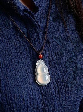 男女款高冰白玉髓葫芦吊坠