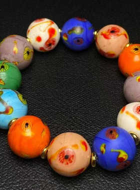 男女款老琉璃七彩圆珠手链