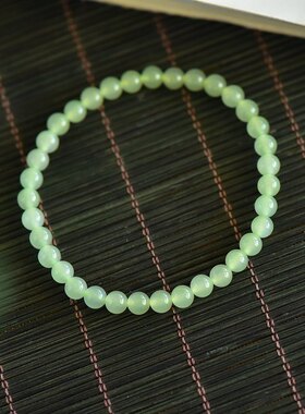 和田玉青海料圆珠手串新中式