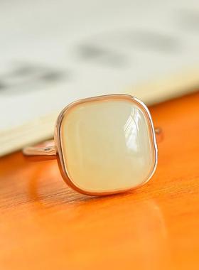 天然保真和田玉小方糖戒指