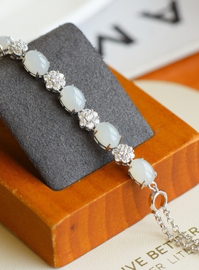 925银镀和田玉蛋面手链手串