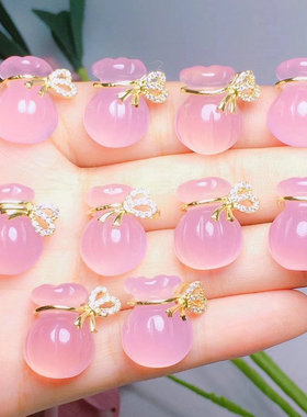 925银镶天然玉石钱袋小吊坠粉红色玛瑙玉髓福袋锁骨链项链礼物