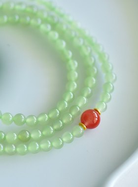 天然和田玉青海料圆珠手串女款