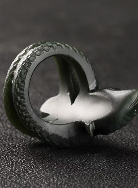 天然和田玉青玉生肖蛇戒指