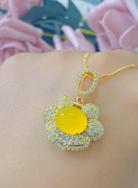 蓝玉髓925银镶嵌绿项链玛瑙吊坠