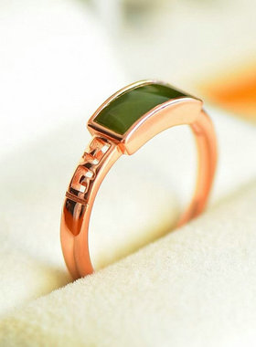 和田玉戒指纯天然碧玉925银指环