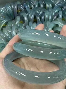 库里蓝高透玉髓手镯蓝水色复古