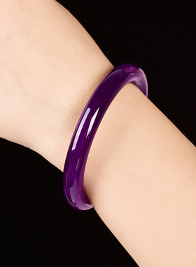 紫玛瑙手镯女帝王紫玉髓镯子细圆条原色美人镯手环水晶节日礼物