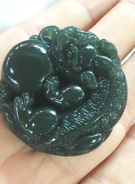 和田玉貔貅吊坠真品新疆和田青玉皮丘圆珠项链男女玉石玉坠玉挂件