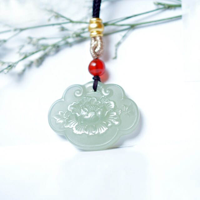 Natural Hetian Jade Ruyi Lock Peony Flower Pendant