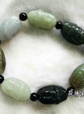 黑青玉黄口料男女款佛头手链
